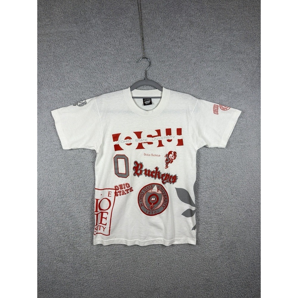 Vintage 90s Ohio State Buckeyes Double Sided All Over Print AOP T Shirt Size M - Picture 1 of 9